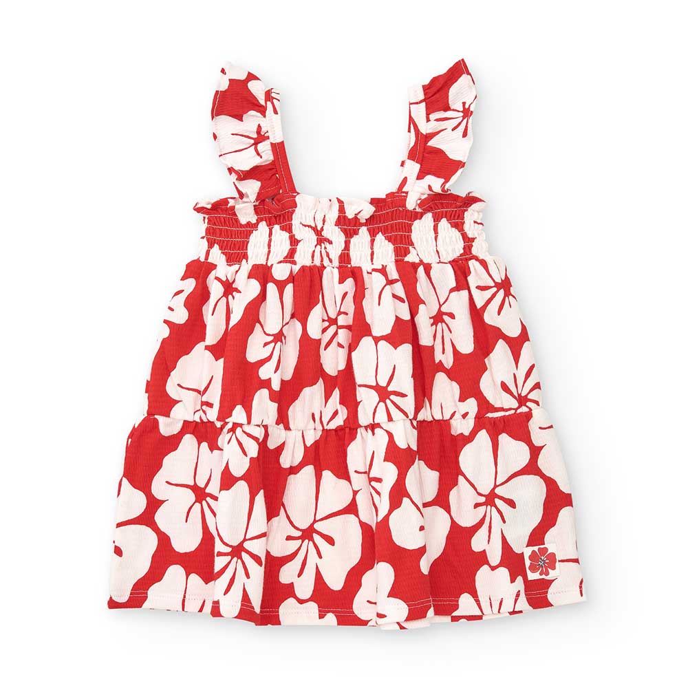 Abitino della Linea Abbigliamento Bambina Tuc Tuc, in crepe con fantasia ad ibiscus in contrasto ...