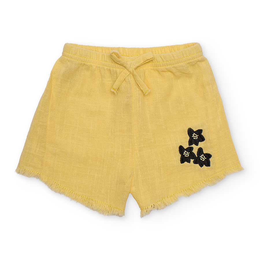 Short de la ligne de vêtements pour filles Tuc Tuc, en mélange de lin avec des fleurs brodées sur...