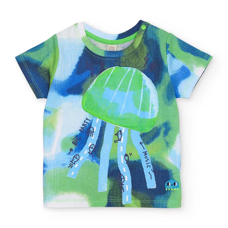 T-shirt de la ligne de vêtements pour enfants Tuc Tuc, à motif aux couleurs fluo et avec une peti...