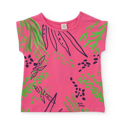 T-shirt rosa con design colorato per bambina, perfetta per l'estate.