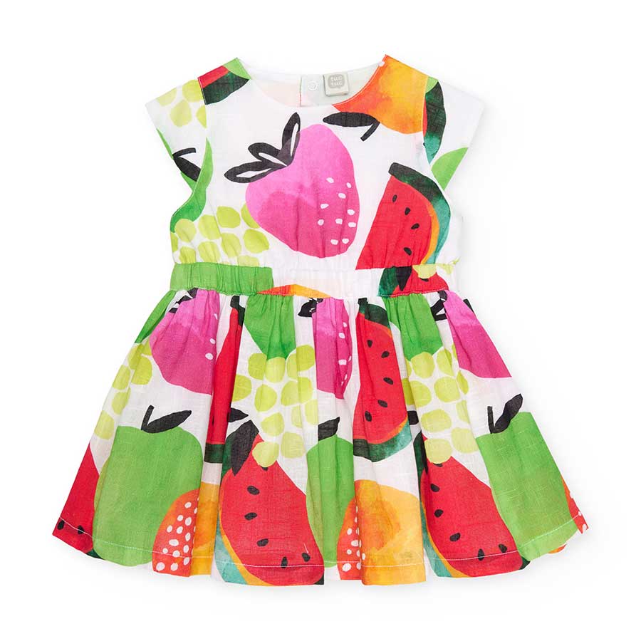 Robe en mélange de lin de la ligne de Vêtements pour Enfants Tuc Tuc, à motif de fruits colorés e...