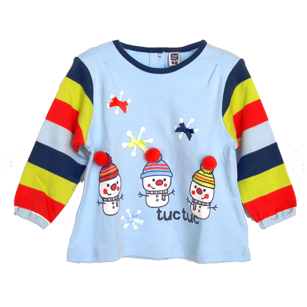 T-shirt de la ligne vêtements fille Tuc Tuc. Uni avec manches à rayures multicolores. Joli imprim...
