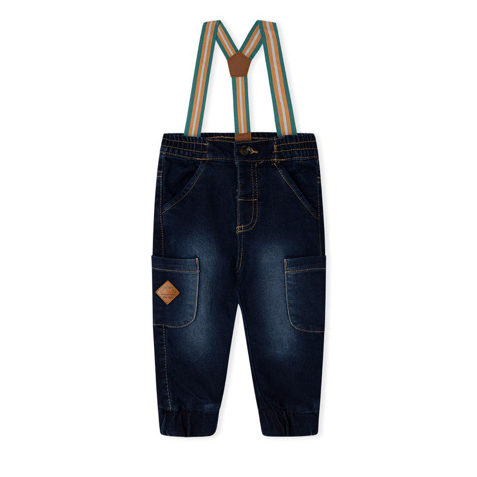 Pantalon en jean de la Ligne Vêtements Enfant Tuc Tuc, avec élastiques au bas et bretelles coloré...