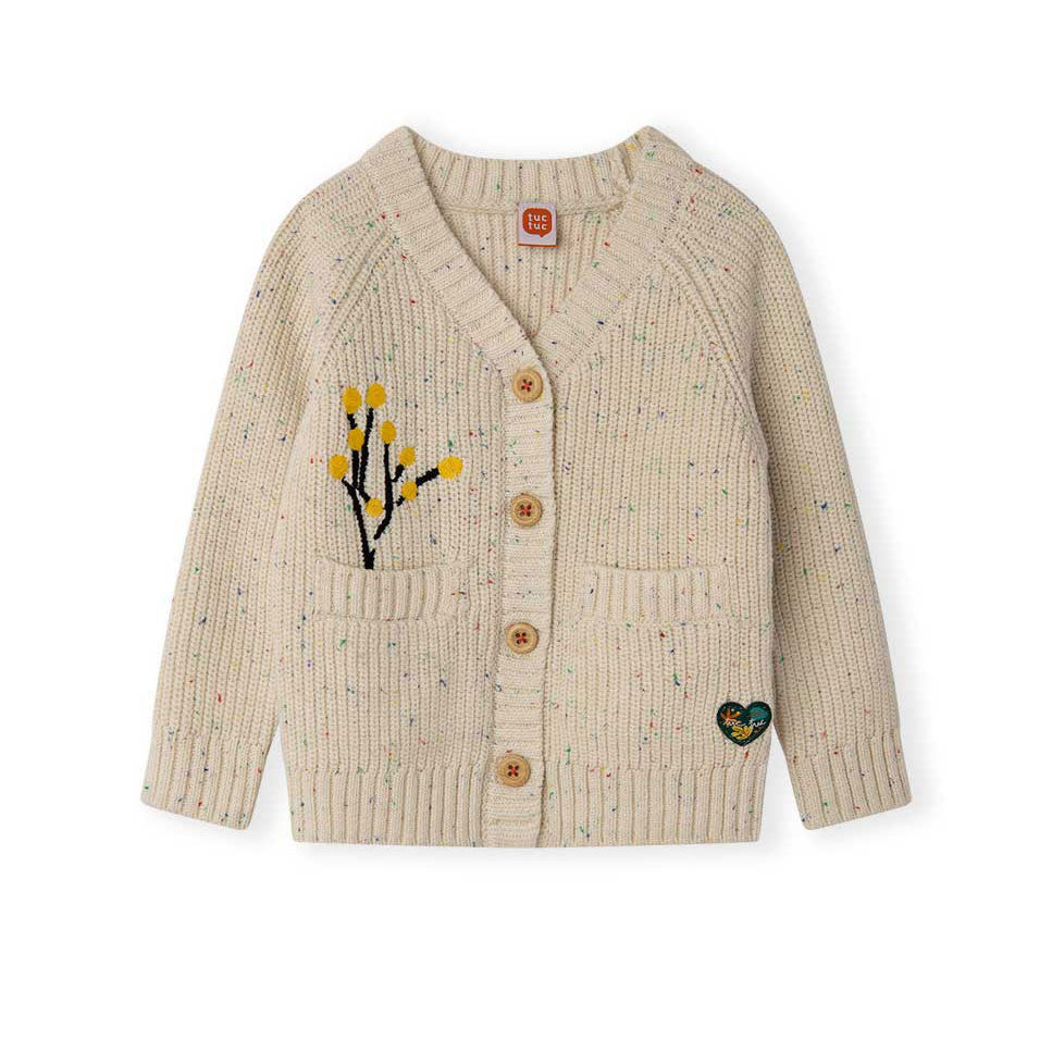 Cardigan de la ligne Vêtements Fille Tuc Tuc, long, avec petites poches à l'avant et broderies mu...