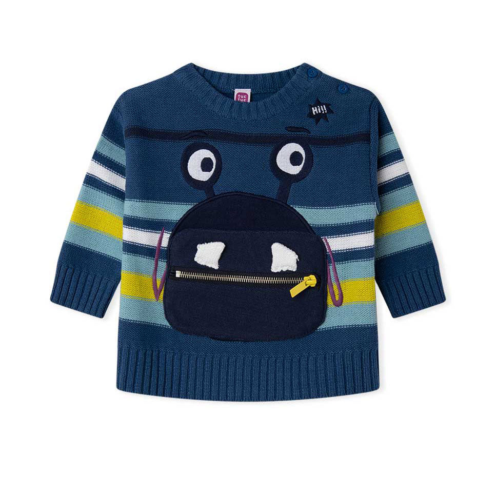 Pull de la ligne Vêtements Enfant Tuc Tuc, avec poche à l'avant et yeux brodés. Petits boutons su...