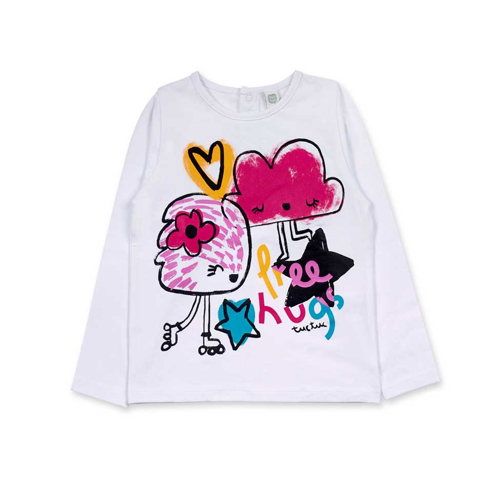 T-shirt de la Ligne Vêtements Fille Tuc Tuc, avec des dessins fluo sur le devant et des boutons-p...