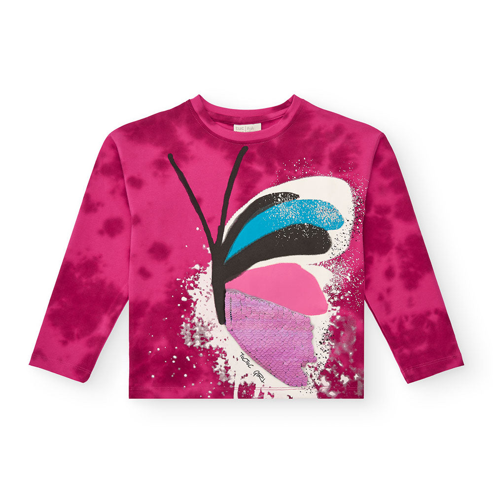 Maglietta de la Ligne Vêtements Fille Tuc Tuc, avec impression multicolore sur fond fuchsia. 
Com...