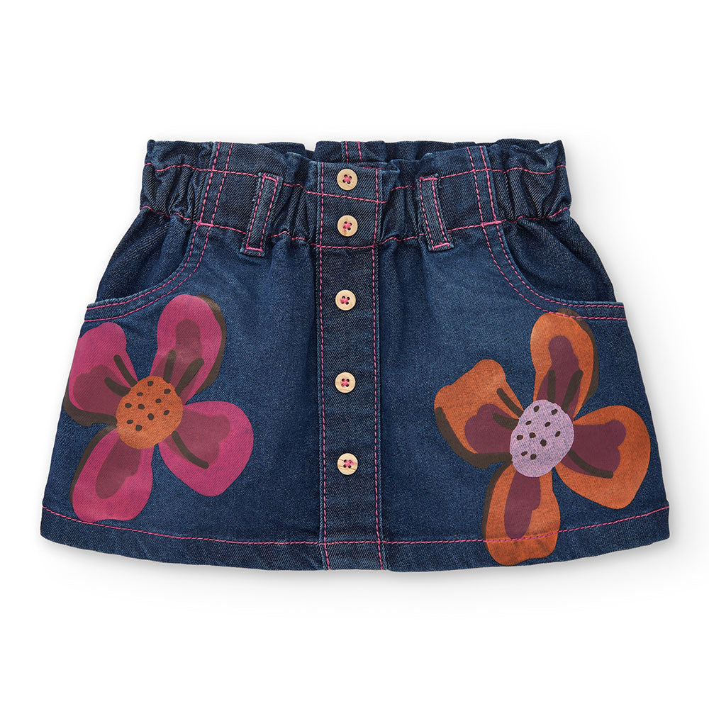 Skirt in denim from the Tuc Tuc Girls' Clothing Line, with buttons on the front and flower prints...