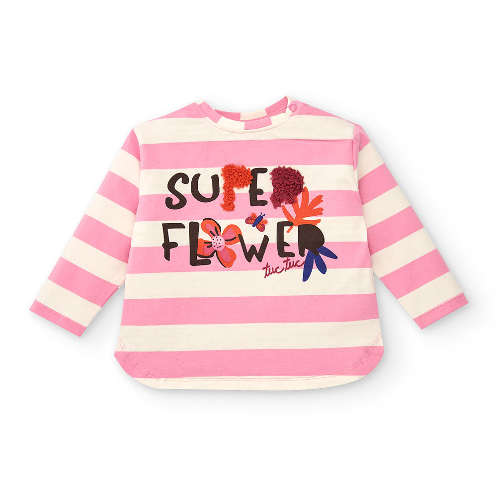 Maglietta de la Ligne Vêtements Fille Tuc Tuc, à rayures avec impression sur le devant et applica...