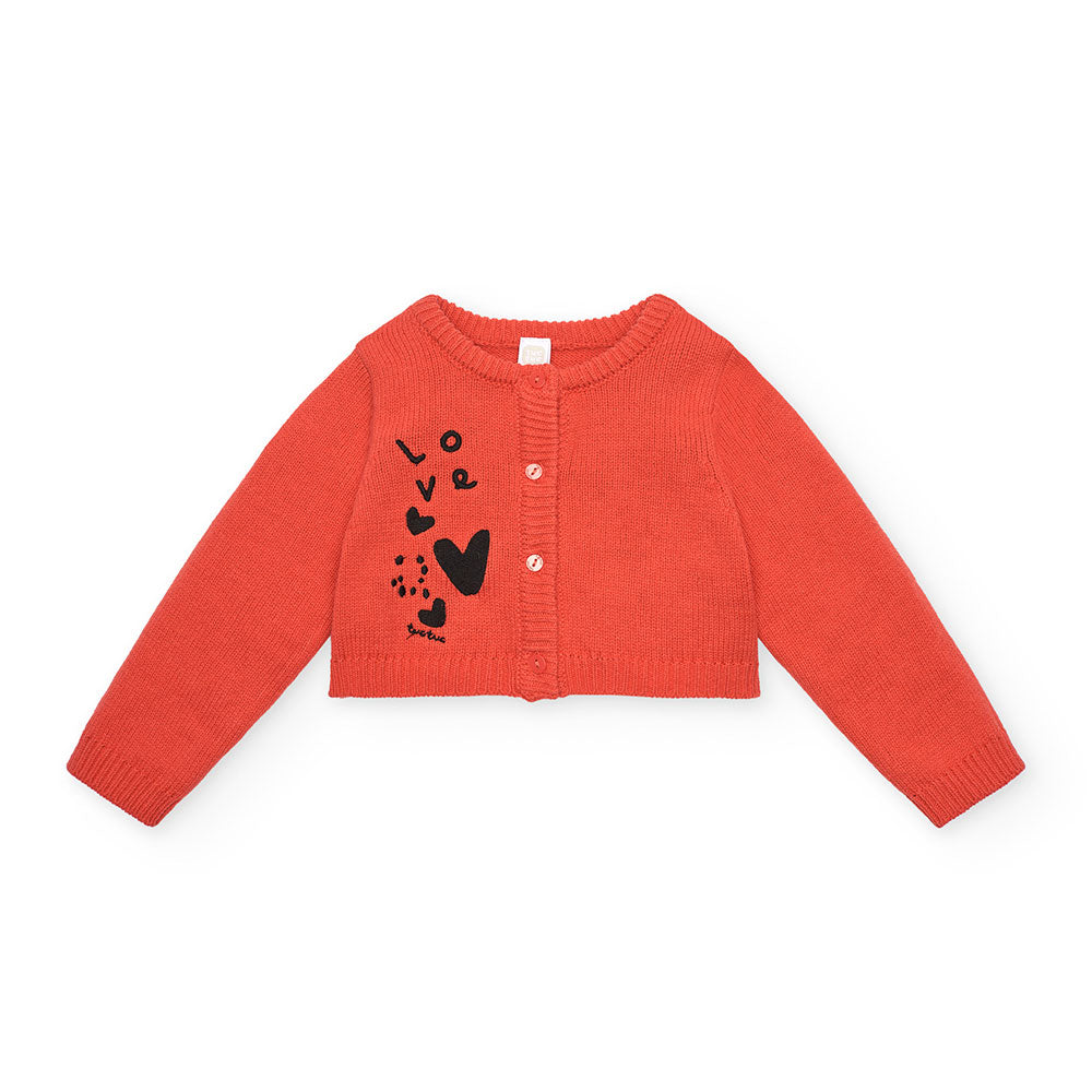 Cardigan de la ligne Vêtements Fille Tuc Tuc, avec une petite broderie sur un côté et un modèle c...