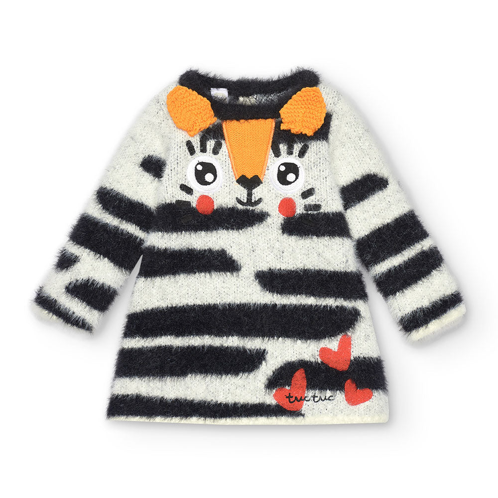 Robe en maille de la Ligne Vêtements Fille Tuc Tuc, avec petites poches à l'avant et yeux brodés....