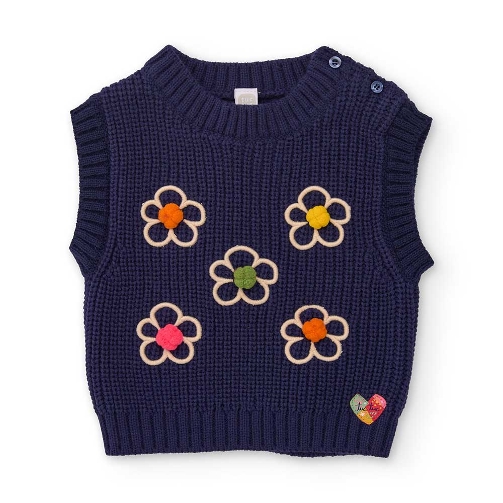 Gilet en maille de la Ligne Vêtements Fille Tuc Tuc, avec des fleurs multicolores appliquées sur ...