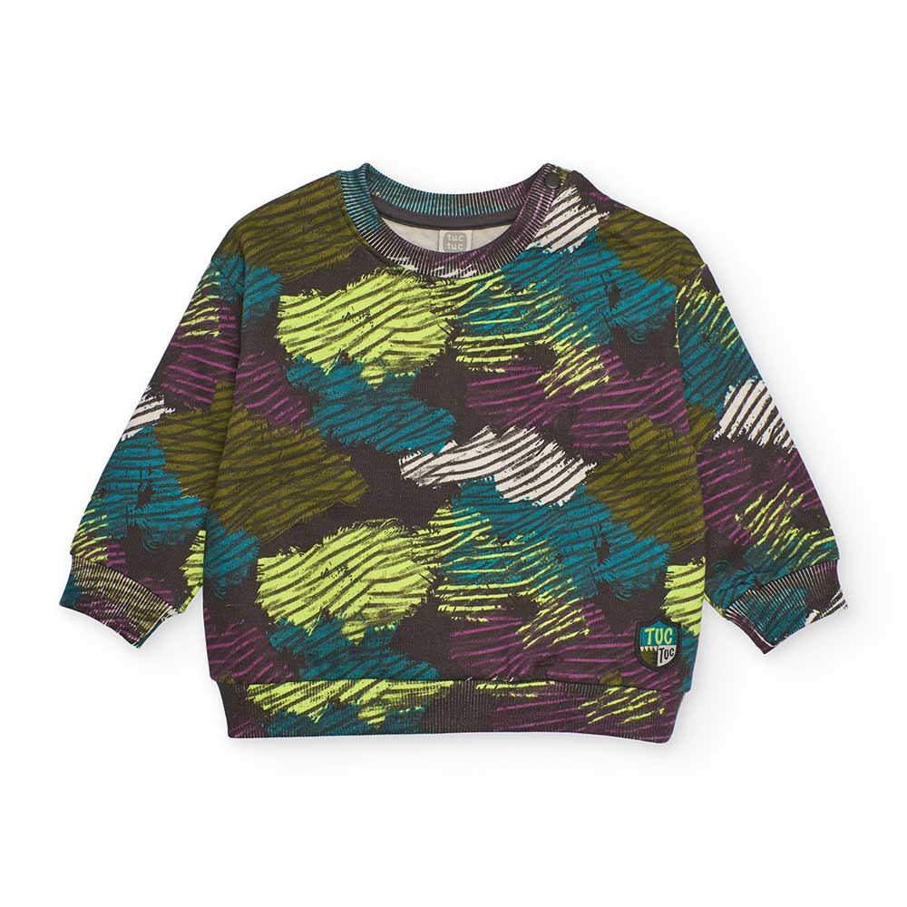 Felpa girocollo della Linea Abbigliamento Bambiino Tuc Tuc, con fantasia di coccodrilli all-over....