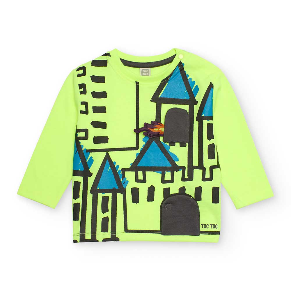 T-shirt de la ligne Vêtements Enfant Tuc tuc, avec impression colorée sur le devant sur fond fluo...