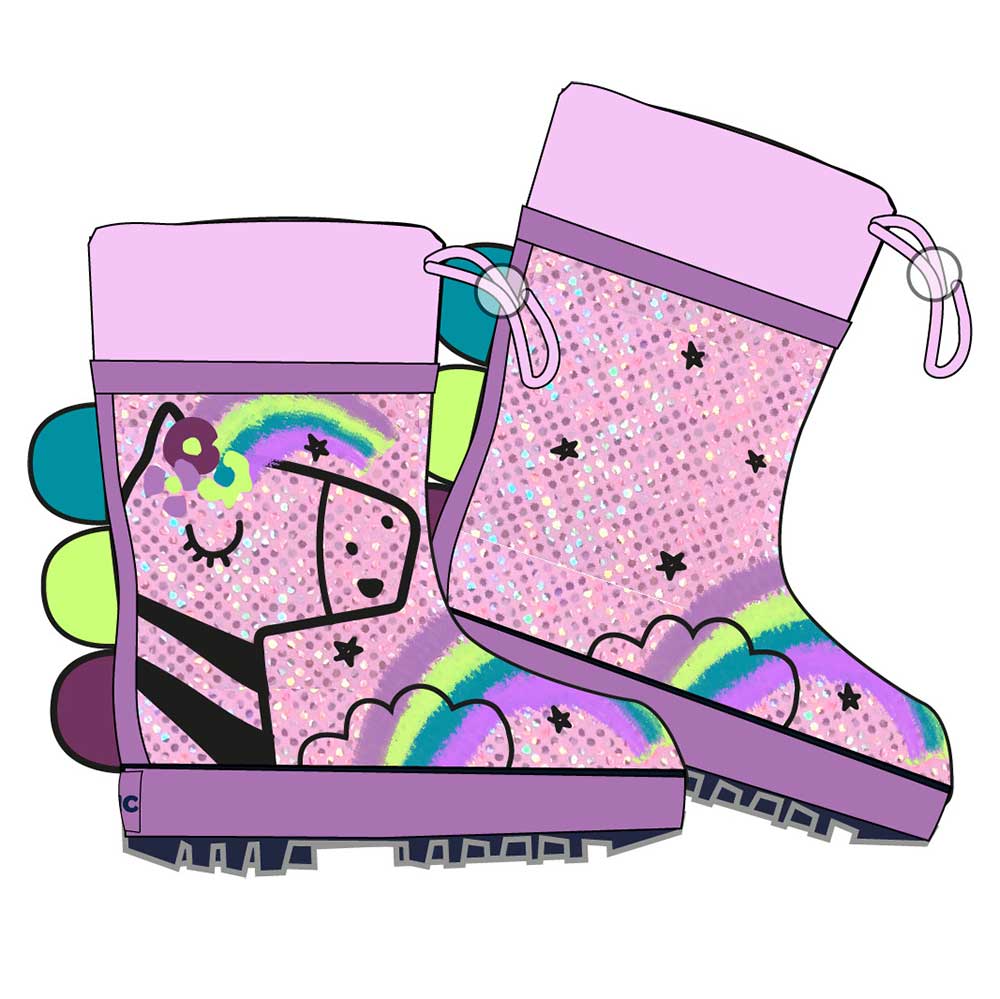 Stivali antipioggia della Linea Abbigliamento Bambina Tuc Tuc, con disegni di unicorni e dettagli...