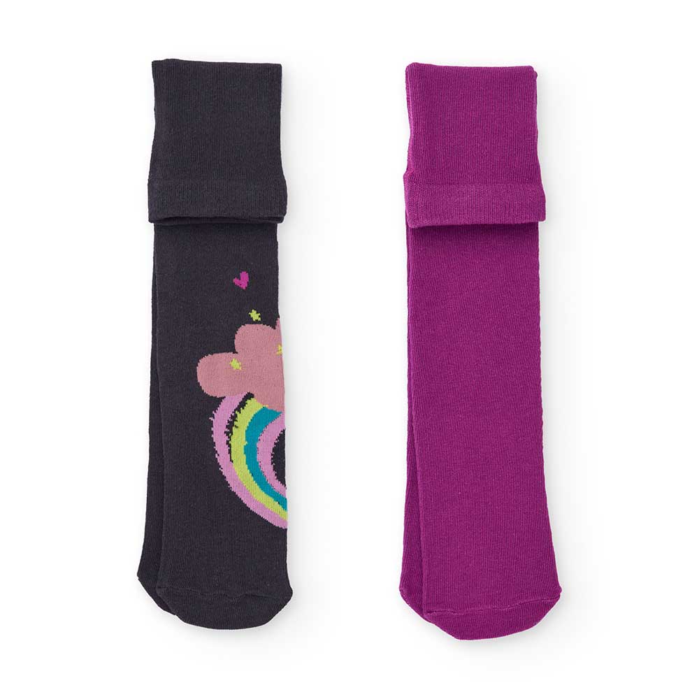 Pack de deux paires de collants de la ligne Vêtements Fille Tuc Tuc, avec des dessins de licornes...