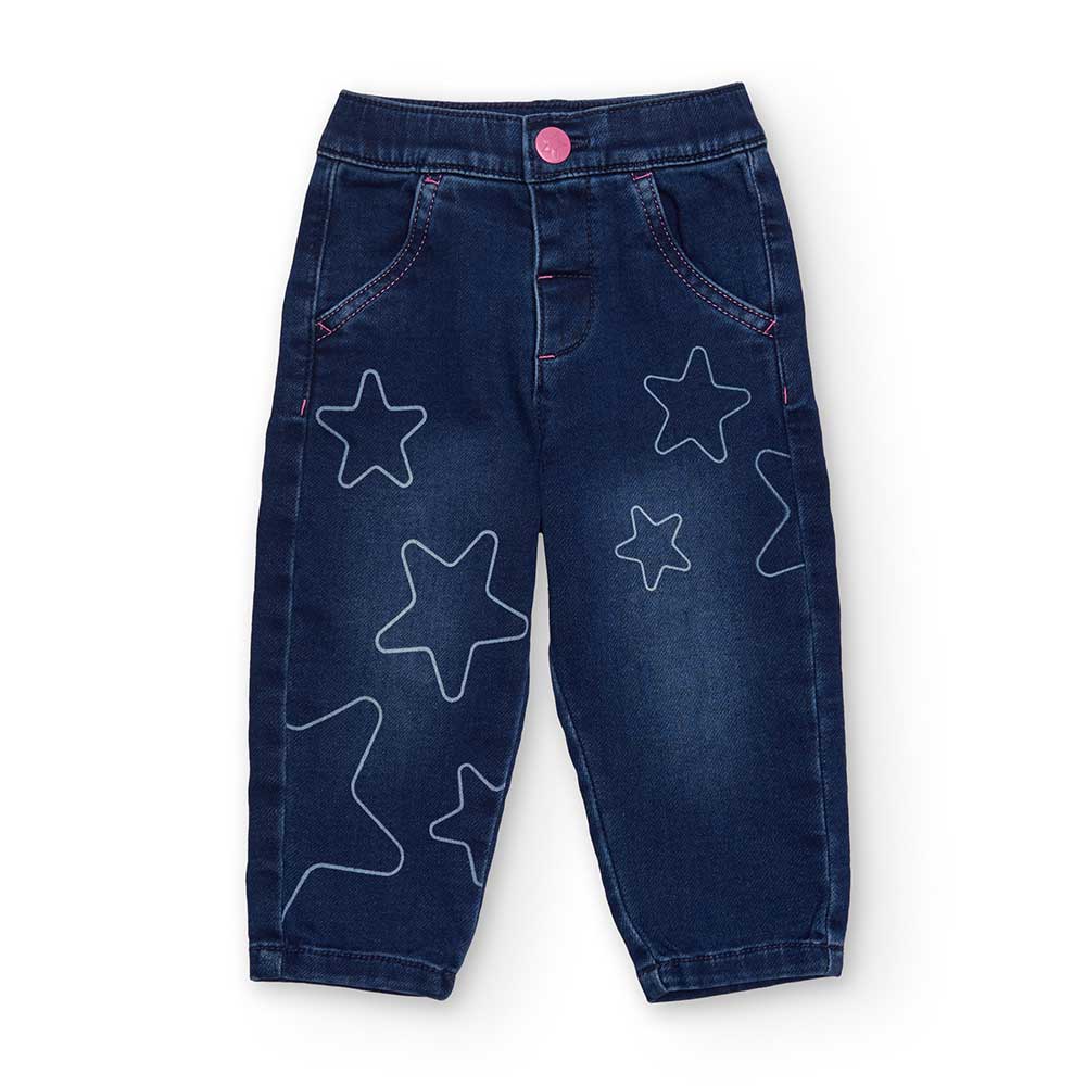 Pantalone denim della Linea Abbigliamento Bambina tuc Tuc, con taglio a palloncino e fantasia a s...