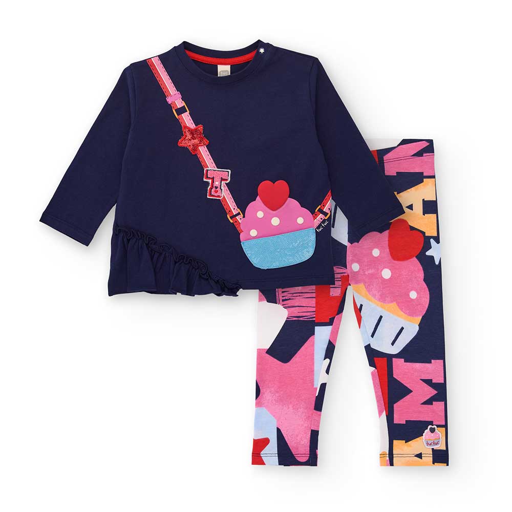 Completo due pezzi della Linea Abbigliamento Bambina Tuc Tuc, composto di leggins a fantasia mult...