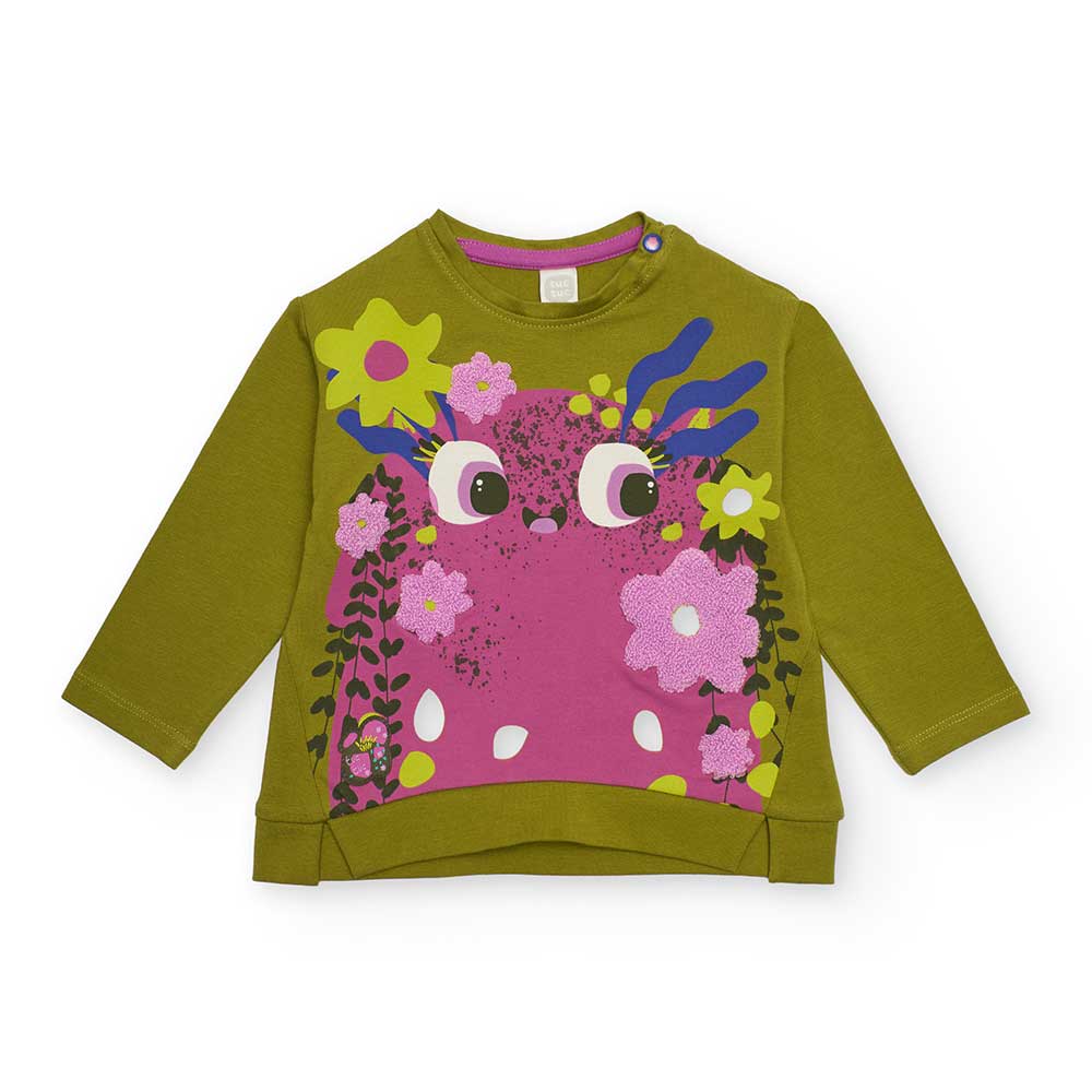 Felpina sottile della Linea Abbigliamento Bambina Tuc Tuc, con  stampa vivace su fondo verde.
Com...