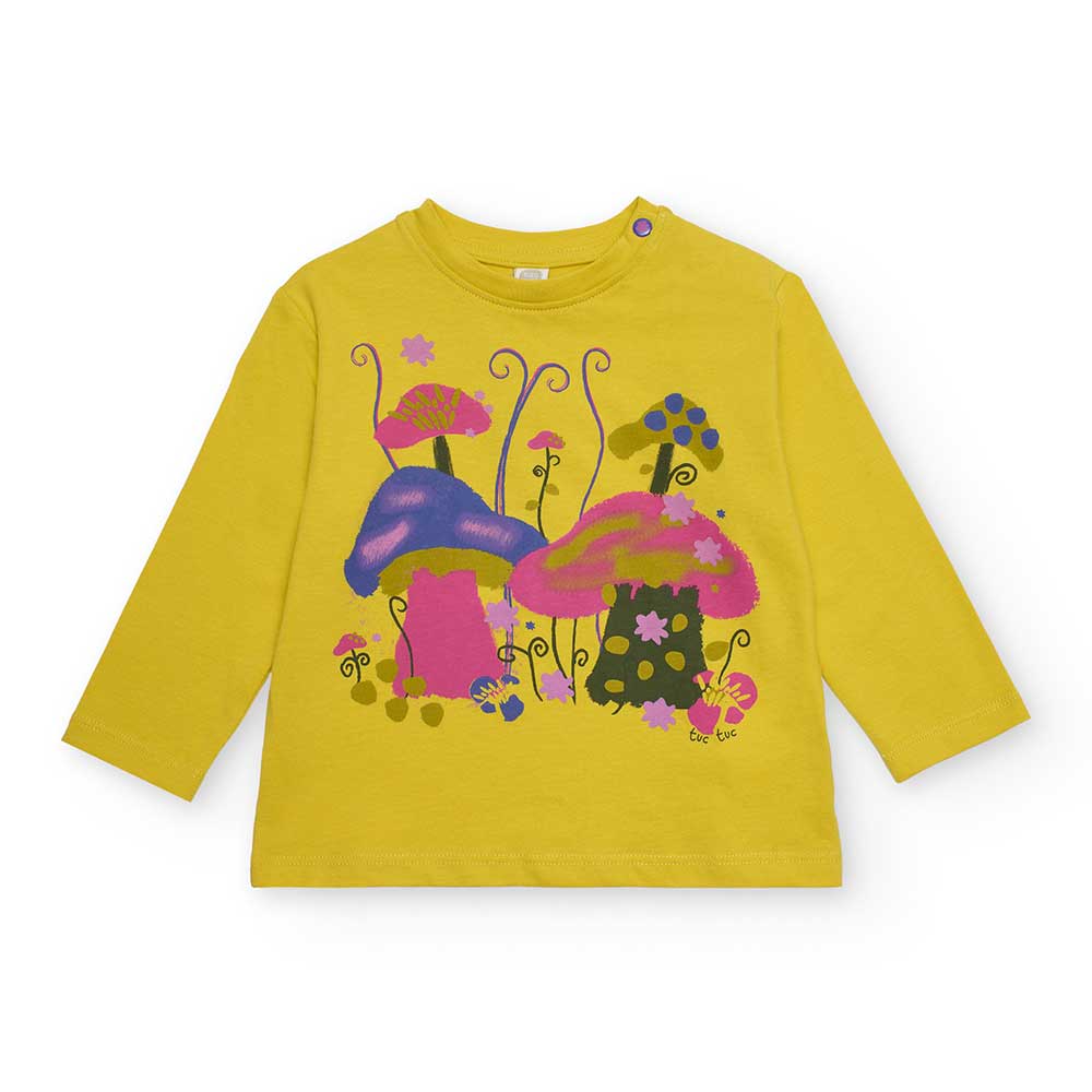 Maglietta della Linea Abbigliamento Bmabina Tuc Tuc, con collo rotondo e stampe colorate sul dava...