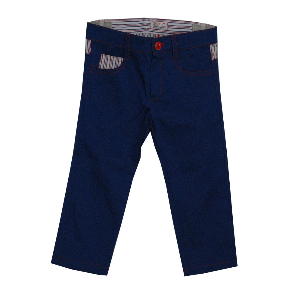 
  Trousers from the children's clothing line Ambarabà. Solid colour model five
  pockets. Front ...