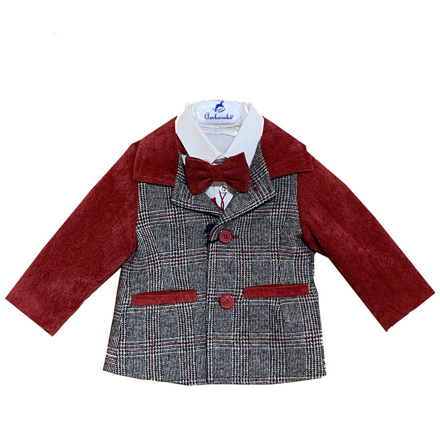 
  Jacket from the children's clothing line Ambarabà, in Prince of Wales fabric,
  with striped v...