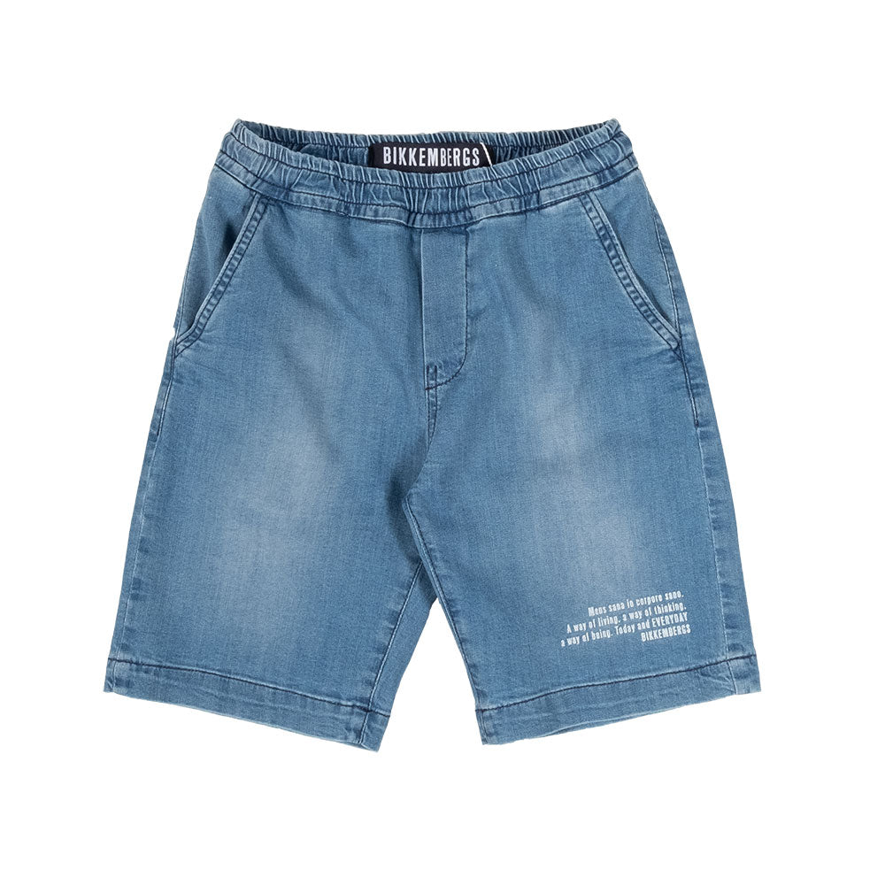 
Denim shorts from the Bikkembergs children's clothing line, with pockets only on the front and d...