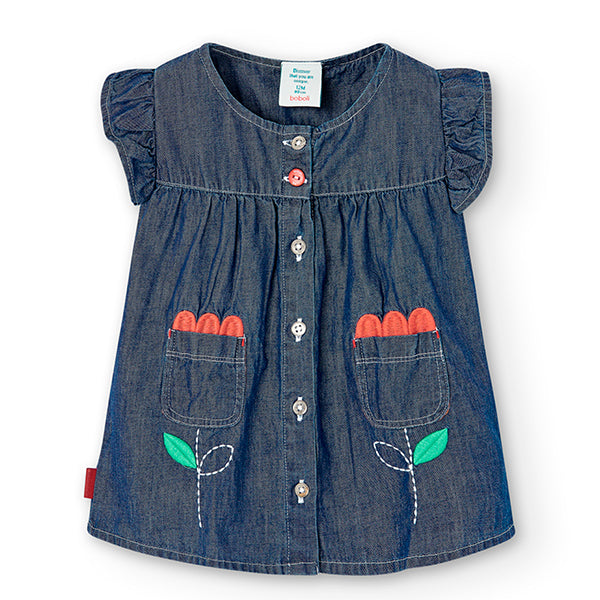 Sleeveless dress of the libnea Clothing Bambina Boboli, denim color, with coulotte coordinated.

...