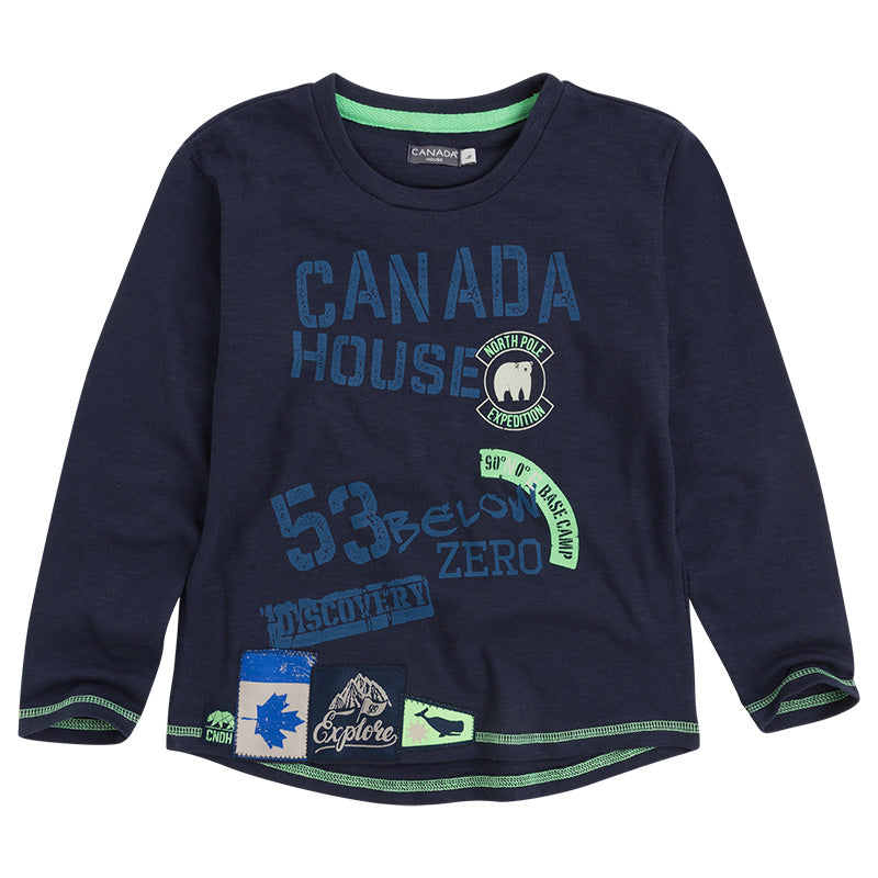 
  Long-sleeved T-shirt from the Canada House Children's Clothing line with print
  coloured on t...