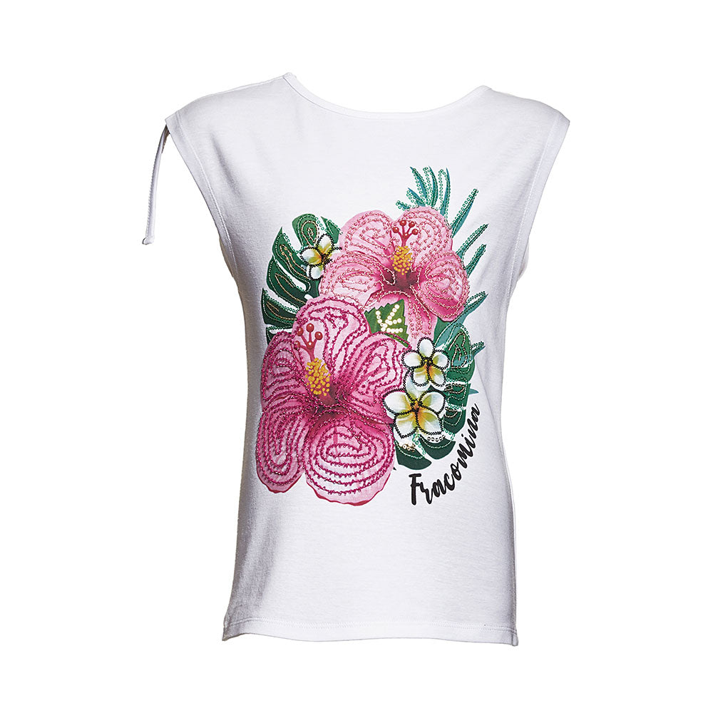 
T-shirt from the Fracomina Girls' Clothing Line, with print on the front and application of smal...