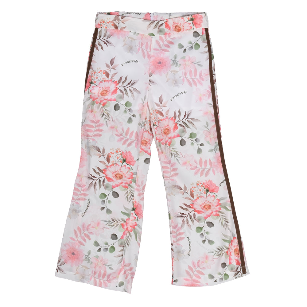 Elegant trousers of the Clothing Line Girls Fracomina, with floral pattern and strip in grein gro...