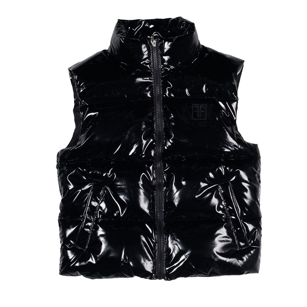 
Sleeveless down jacket from the Fracomina Children's Clothing Line, in black patent leather.

Co...