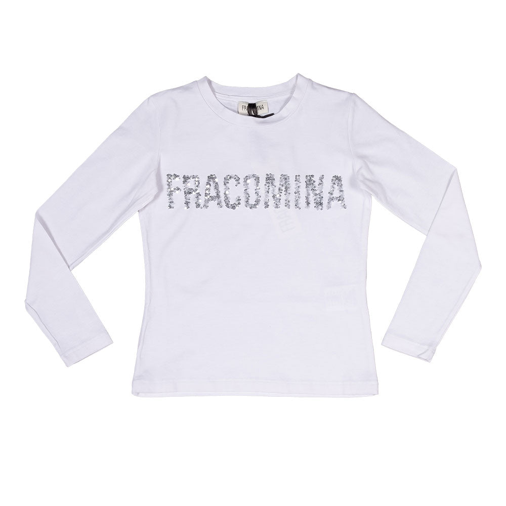 
Long-sleeved T-shirt from the Fracomina Children's Clothing Line with sequin lettering on the fr...