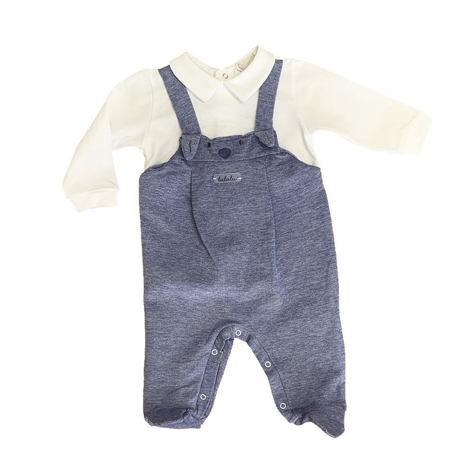 
  Lalalu Baby Lalalu line sleepsuit in piquet with fake dungarees and embroidery on the front.
 ...