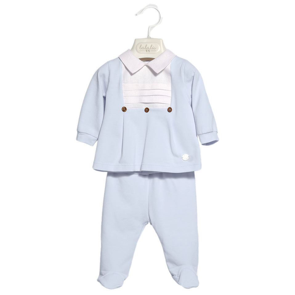 
  Two-piece suit from the Lalalù children's line, with buttoning on the back, collar
  shirt, an...
