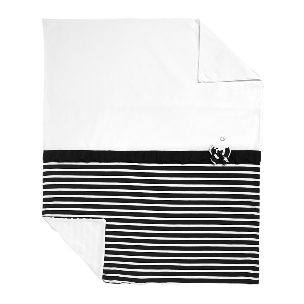 
  Cover from the Lalalù baby line, with white background and striped pattern on the bottom
  blu...