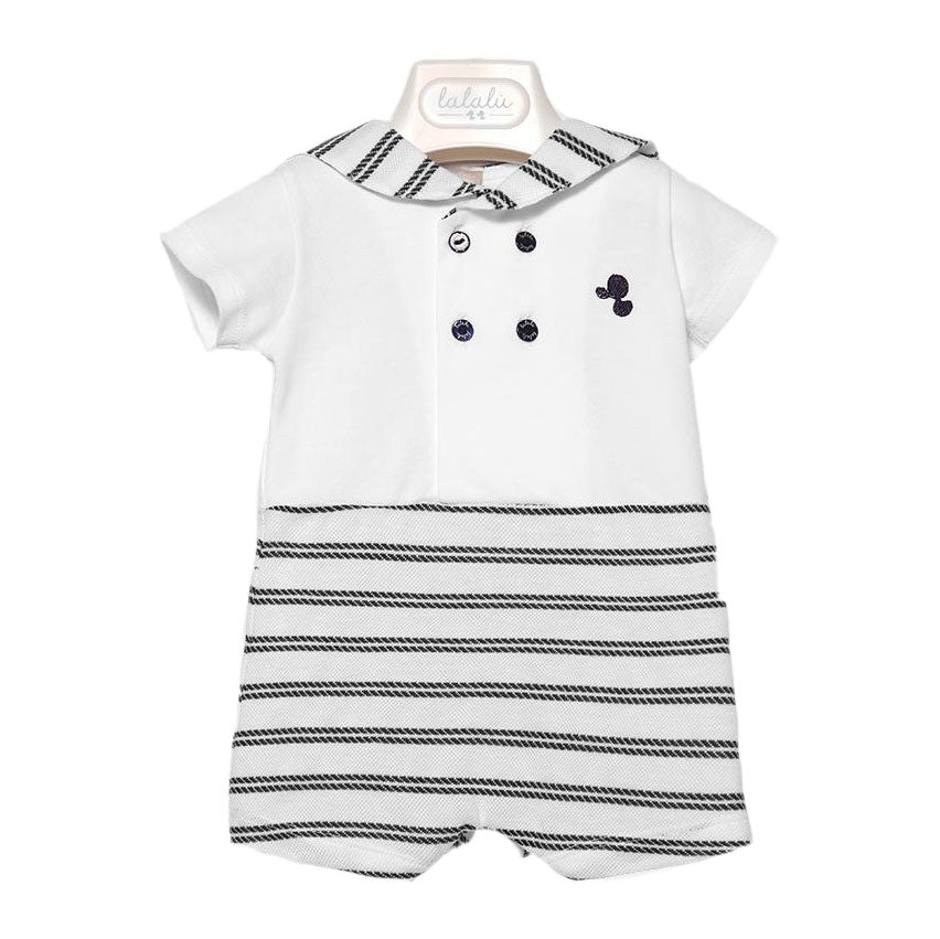 
  Romper
  Lalalù baby boy in jacquard pique, short sleeves with striped collar and double butto...