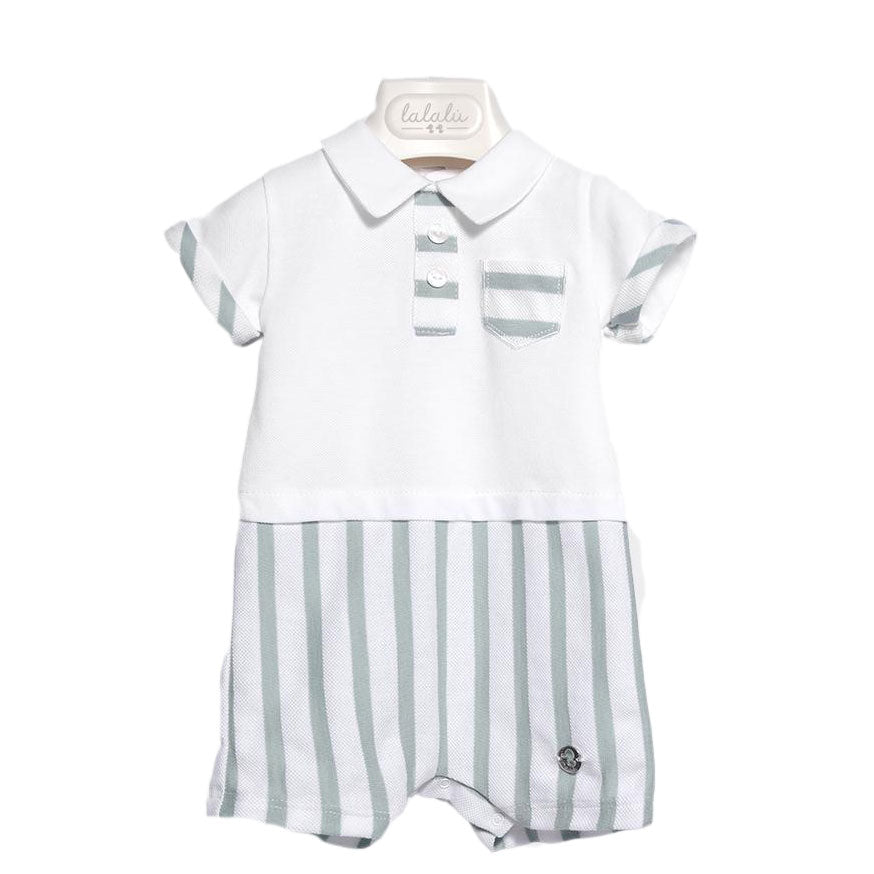
  Romper
  Lalalù baby boy in pique with white short sleeve top and white striped details
  and ...
