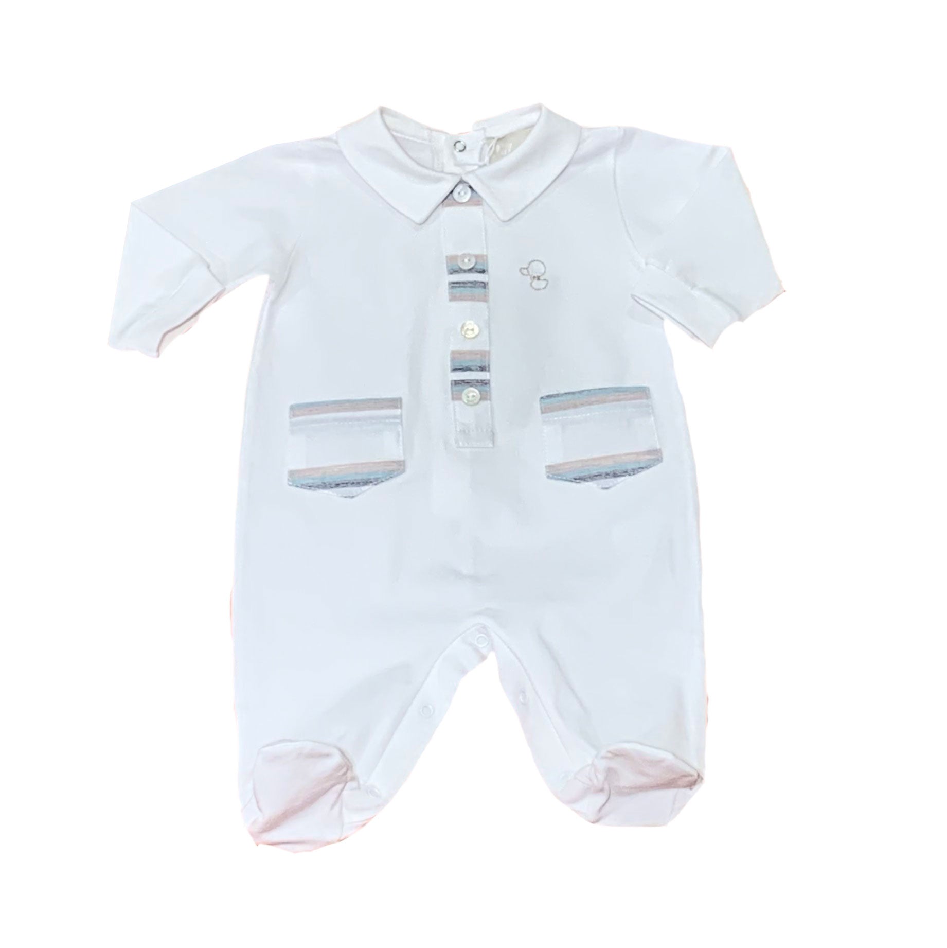
  Convenient
  baby jumpsuit in soft bielastic jersey, with round collar, long sleeves.
  White ...