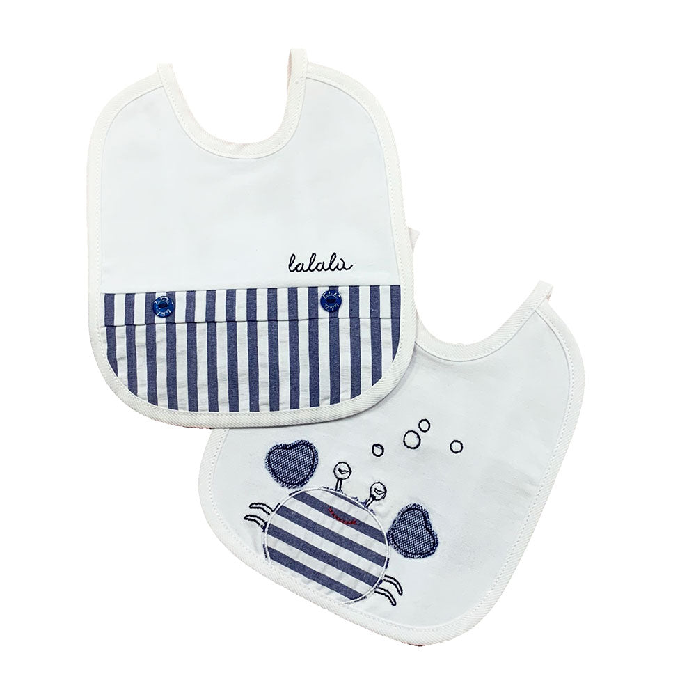 
Pair of bibs from the Lalalù Childrenswear Line, with applied fabric crab.

 
Composition: 92% C...