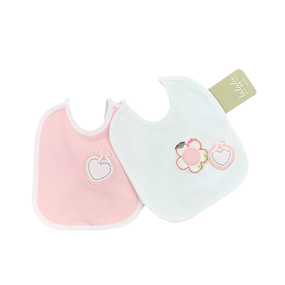 
Pair of bibs from the Lalalù Children's Clothing Line, with applied fabric flowers.

Composition...