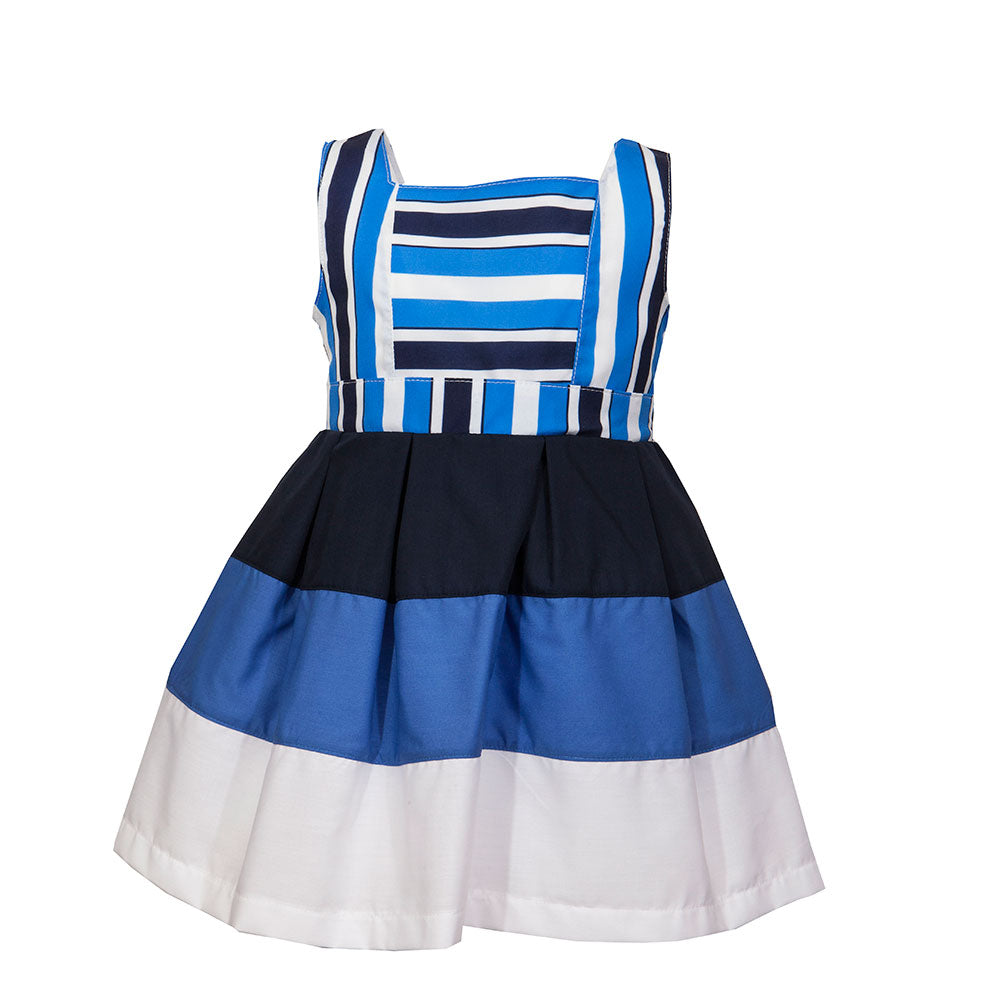 
  Sleeveless dress from the M&B Fashion Childrenswear Line with skirt
  wide band of color; stri...