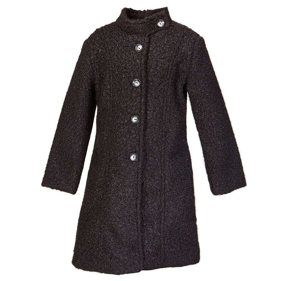 Coat from the M&B Fashion Childrenswear Line with Mandarin collar and flared cut. Bouclè type fab...