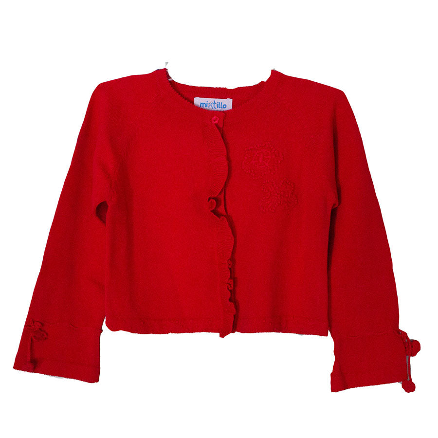 
  Cardigan in tricot from the girls' clothing line Mirtillo. Dyeing
  with rouches that hide the...