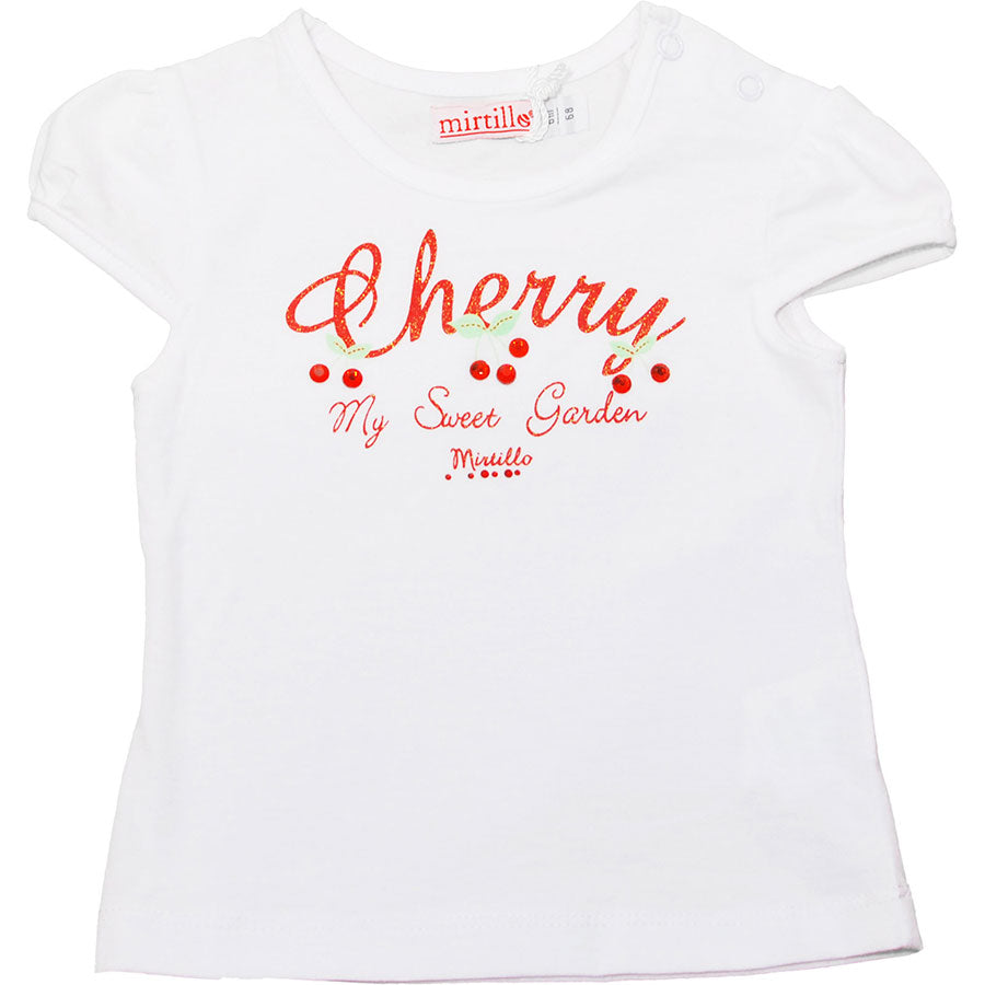
  Short-sleeved cotton jersey T-shirt of the girls' clothing line Mirtillo.
  Print on the front...
