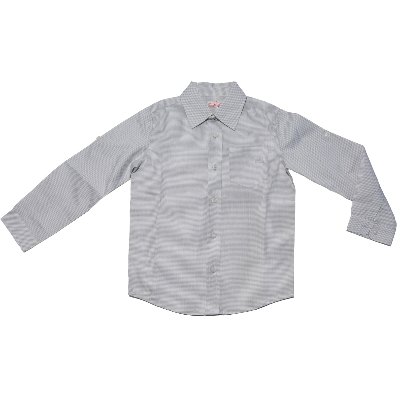 
  Long-sleeved shirt from the Blueberry children's clothing line, grey on white micro-square pat...