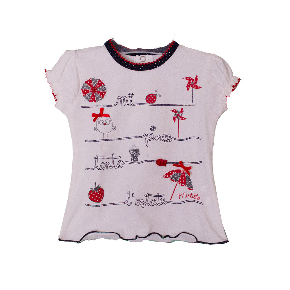 
  T-shirt from the girls' clothing line Mirtillo. Solid colour with print on the front
  illumin...