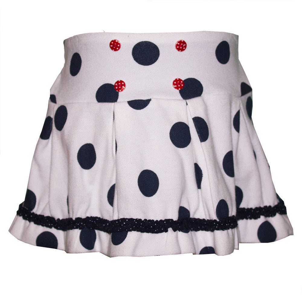 
  Girl's clothing line skirt in polka-dotted piqué blueberry. Wide belt
  semi-elastic with smal...
