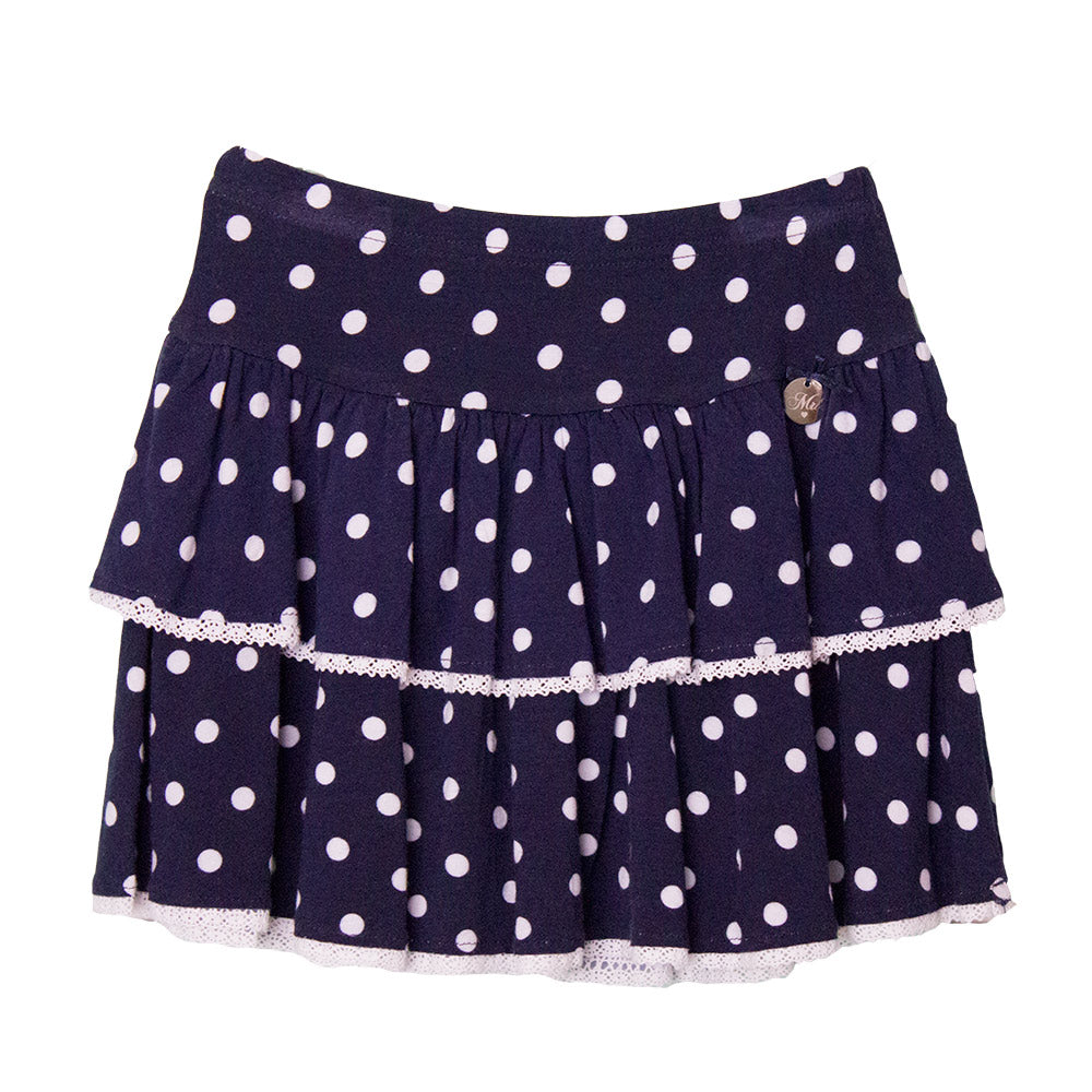 
  Polka dot skirt from the girl's clothing line Mirtillo in flounced viscose. Belt
  elastic. 

...