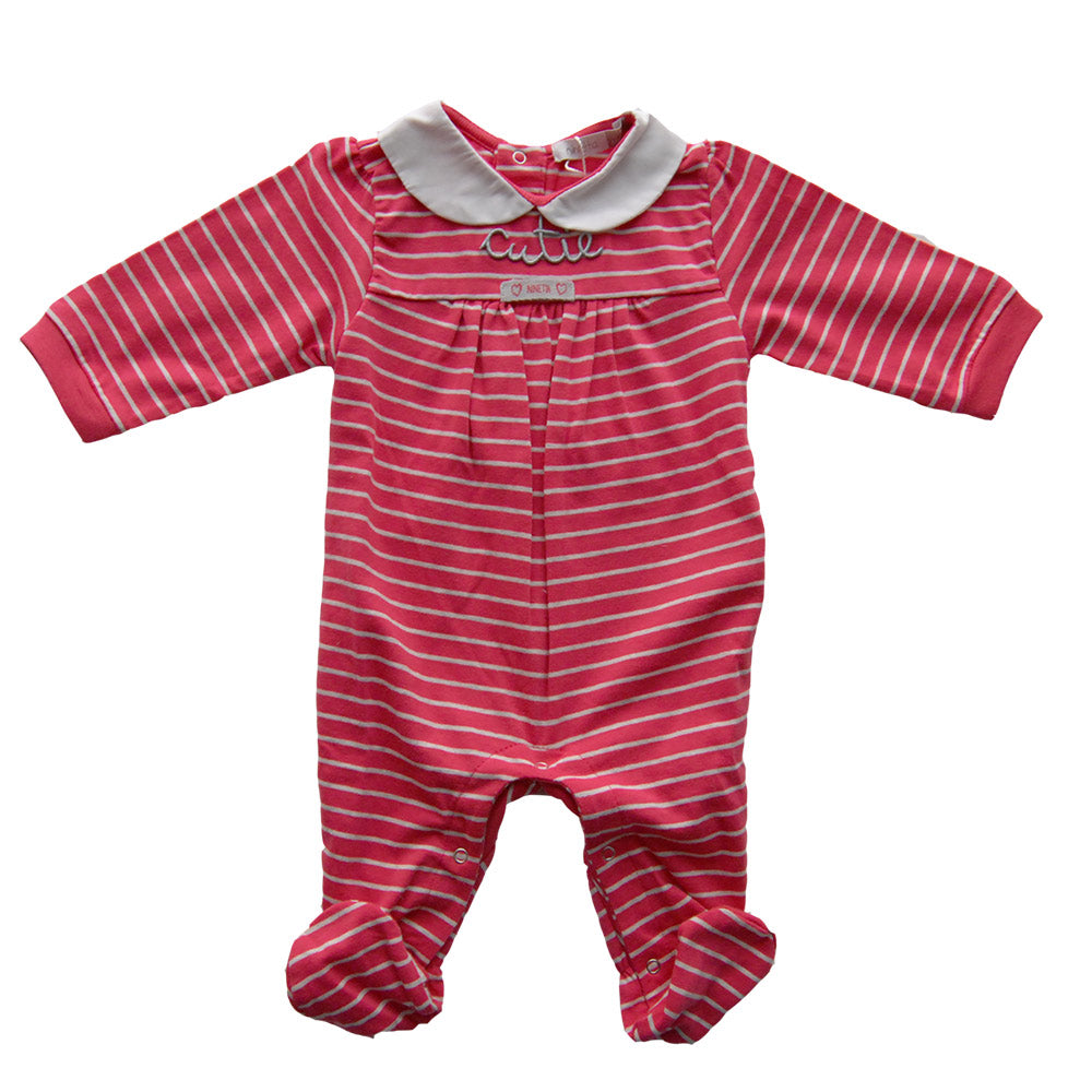 
  Baby girl ninetta footsuit with foot from the clothing line. Striped fantasy with
  plain coll...